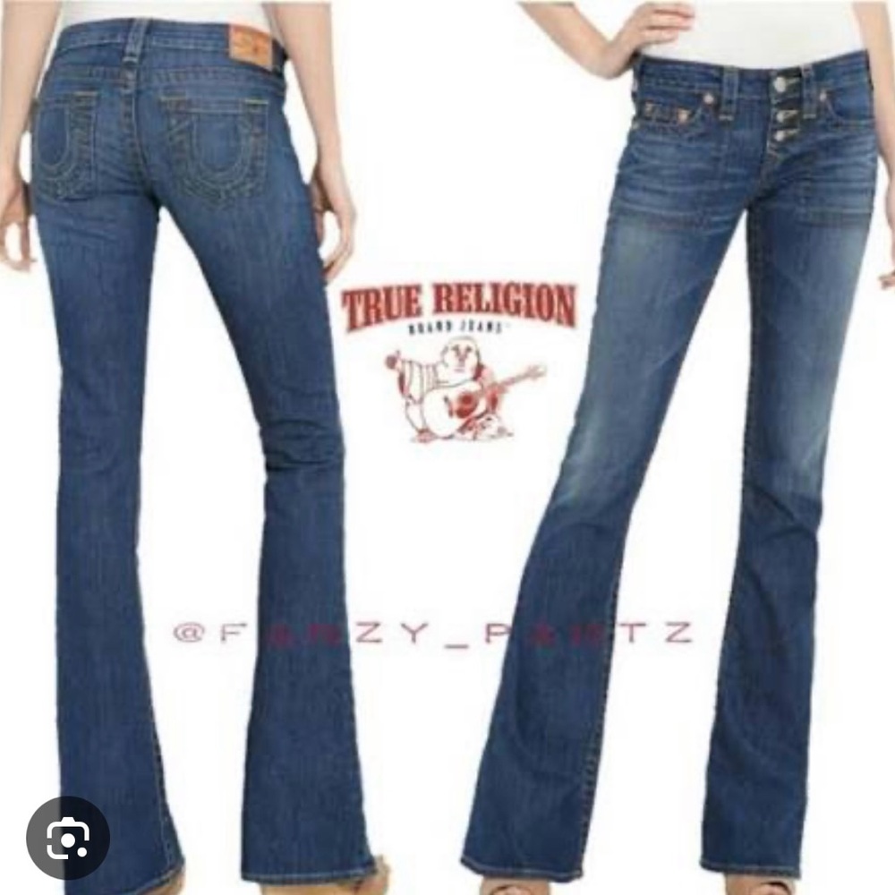 True Religion Women's Dark Blue Wide Leg Jeans